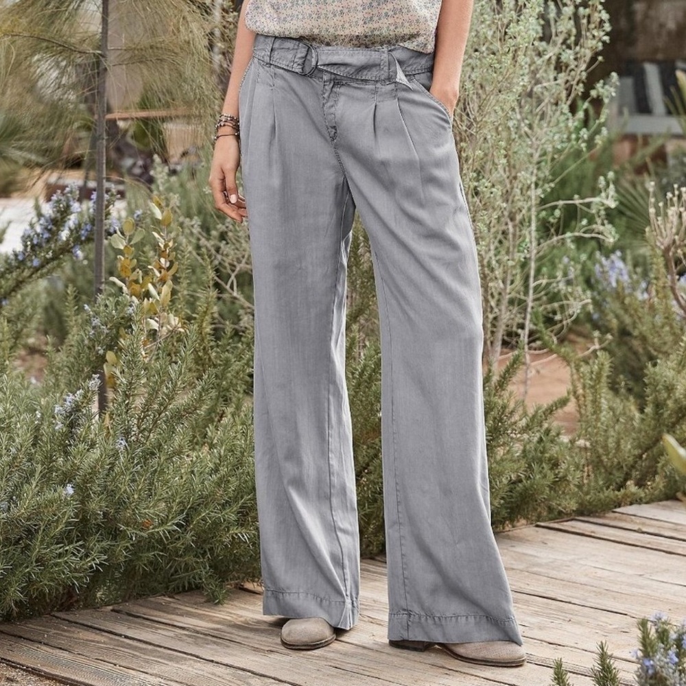 SUNDANCE Everyday Elegance Gray Pleated Wide Leg Belted 14